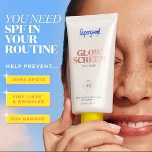 Supergoop! Glow Screen Sunrise SPF 40 — White Tube with Yellow Cap